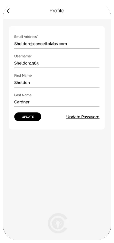 Profile & update password Screen