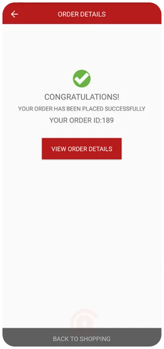 order placed Screen